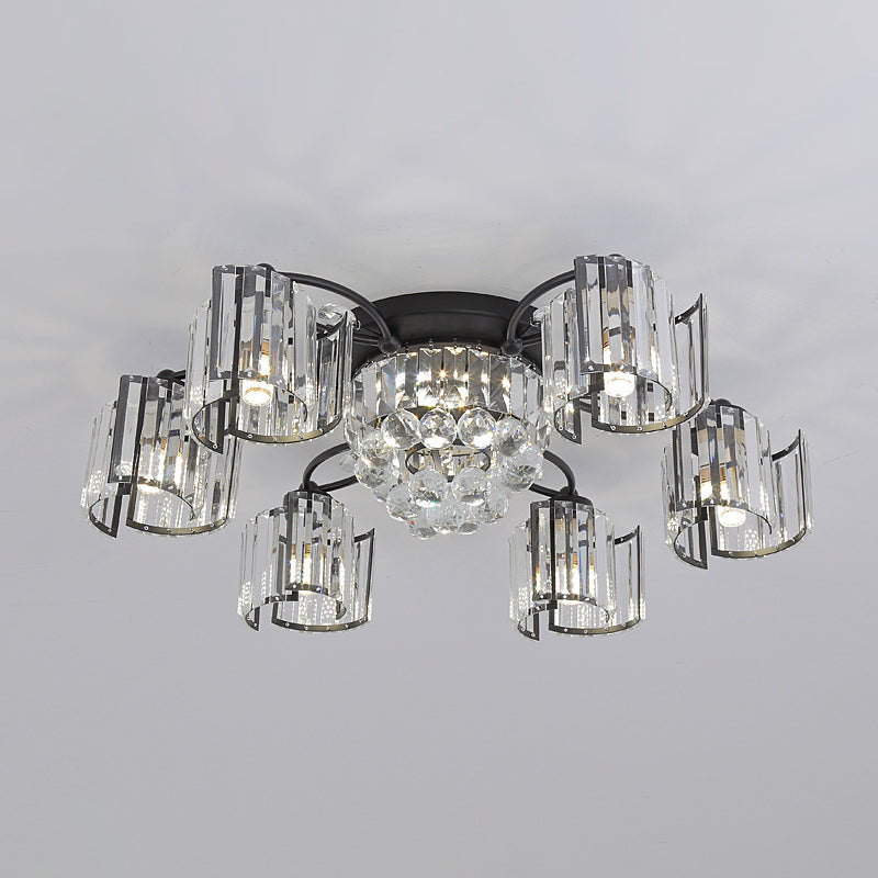 Modern Rectangular Crystal Ceiling Light: Curved Panel Semi Flush Mount With 4/6 Heads For Dining