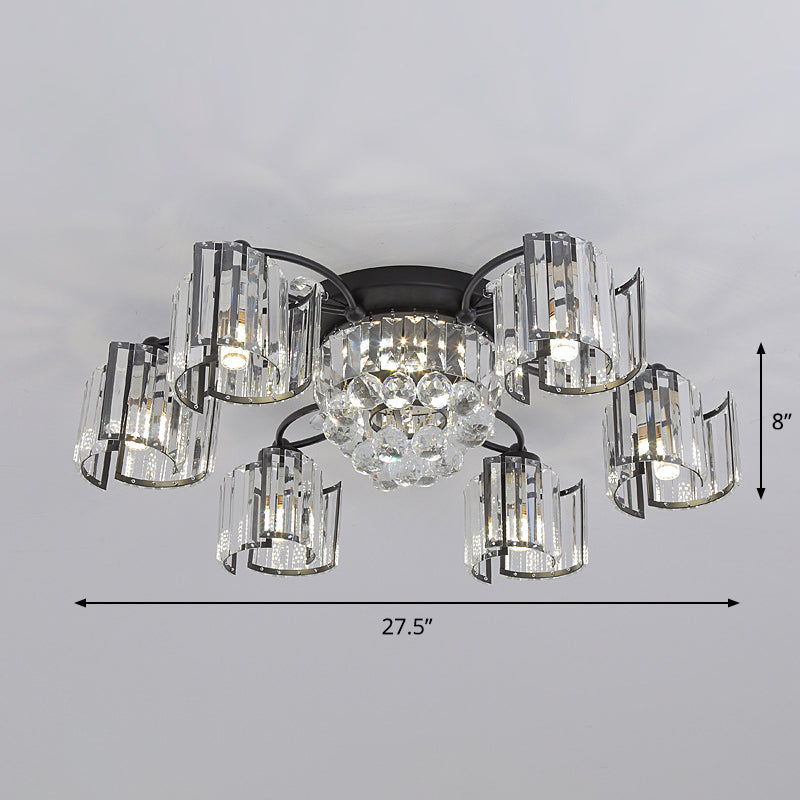 Modern Rectangular Crystal Ceiling Light: Curved Panel Semi Flush Mount With 4/6 Heads For Dining