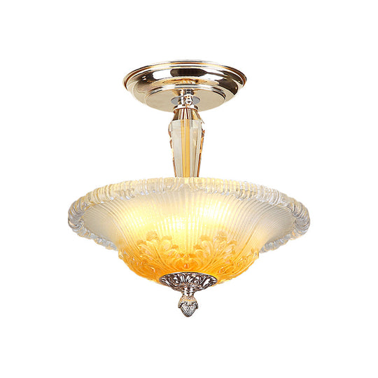 Golden Led Bowl Ceiling Light With Simple White/Yellow Crystal - Ideal For Hallway