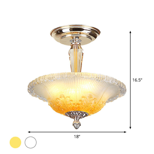 Golden Led Bowl Ceiling Light With Simple White/Yellow Crystal - Ideal For Hallway