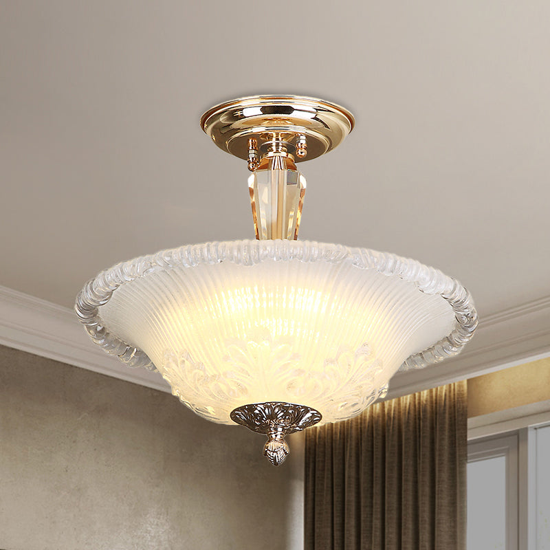 Golden Led Bowl Ceiling Light With Simple White/Yellow Crystal - Ideal For Hallway White