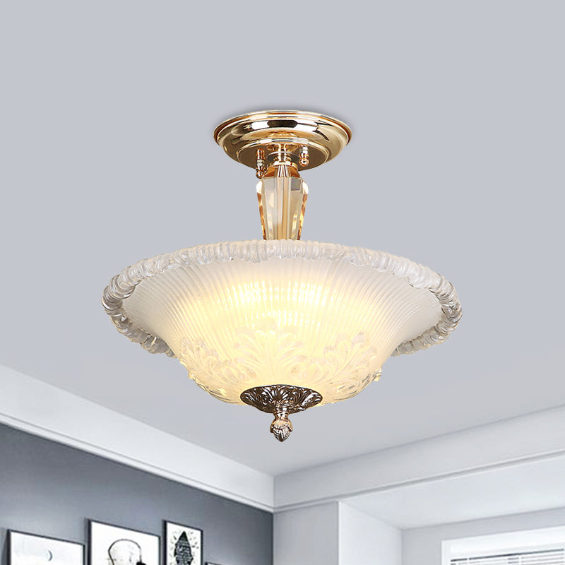 Golden Led Bowl Ceiling Light With Simple White/Yellow Crystal - Ideal For Hallway