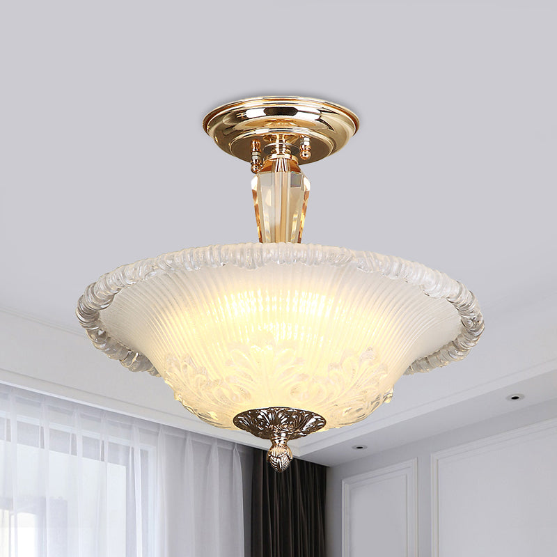 Golden Led Bowl Ceiling Light With Simple White/Yellow Crystal - Ideal For Hallway