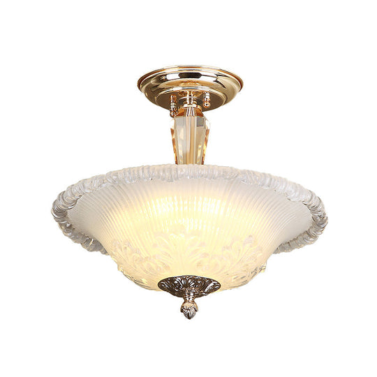 Golden Led Bowl Ceiling Light With Simple White/Yellow Crystal - Ideal For Hallway