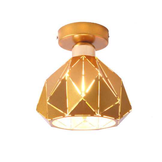 Hollow Polyhedron Metal Ceiling Light for Balconies and Porches