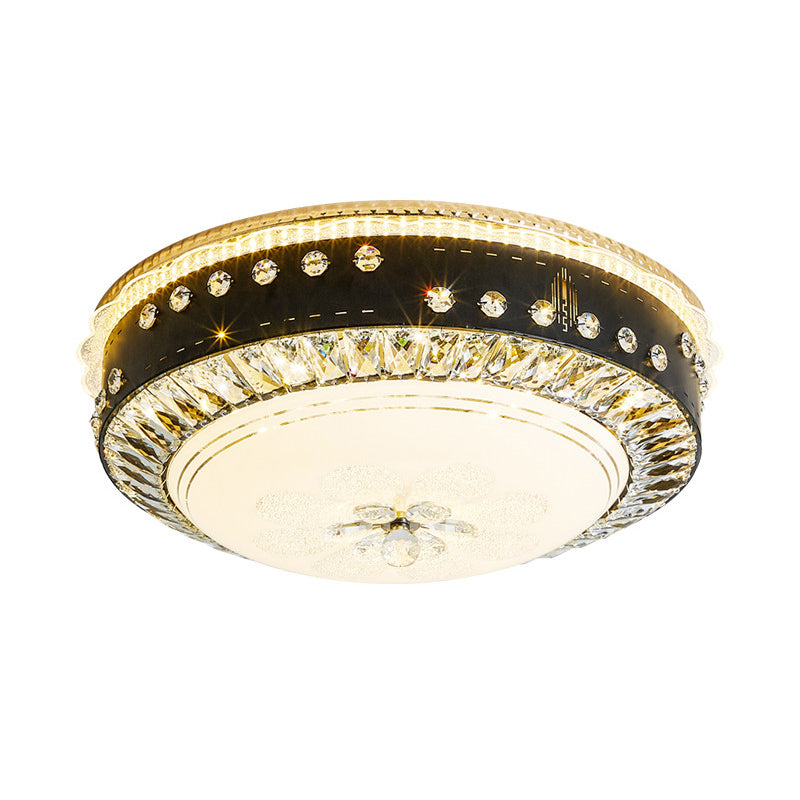 Black Led Ceiling Flush Mount Lamp With Hand-Cut Crystal And Contemporary Style