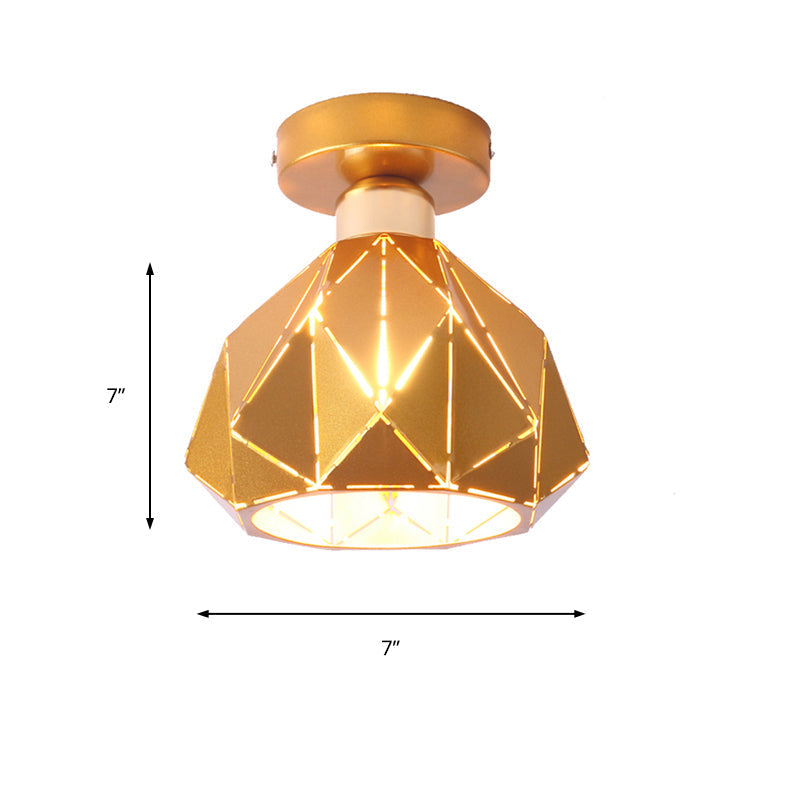 Hollow Polyhedron Metal Ceiling Light for Balconies and Porches