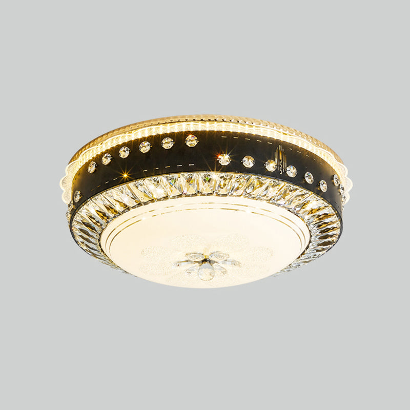 Black Led Ceiling Flush Mount Lamp With Hand-Cut Crystal And Contemporary Style