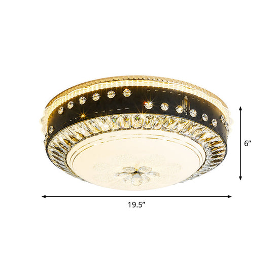 Black Led Ceiling Flush Mount Lamp With Hand-Cut Crystal And Contemporary Style