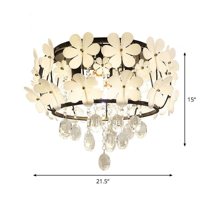 Modernist Crystal Flush Mount Light With Flower Decor - Black Ceiling Lamp