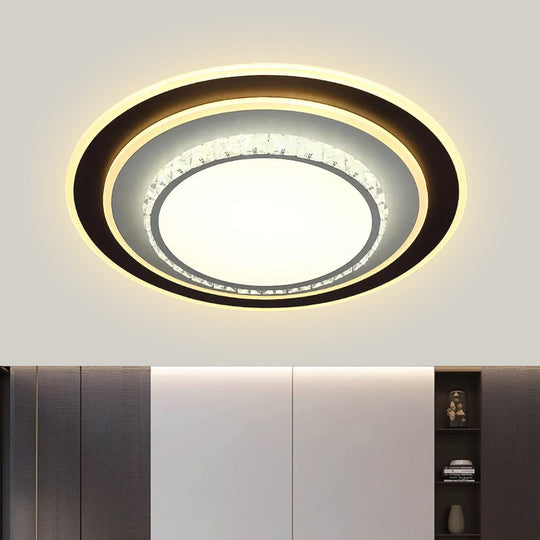 Modern Black Flushmount Ceiling Lamp with Clear Beveled Crystals - Round/Square Design