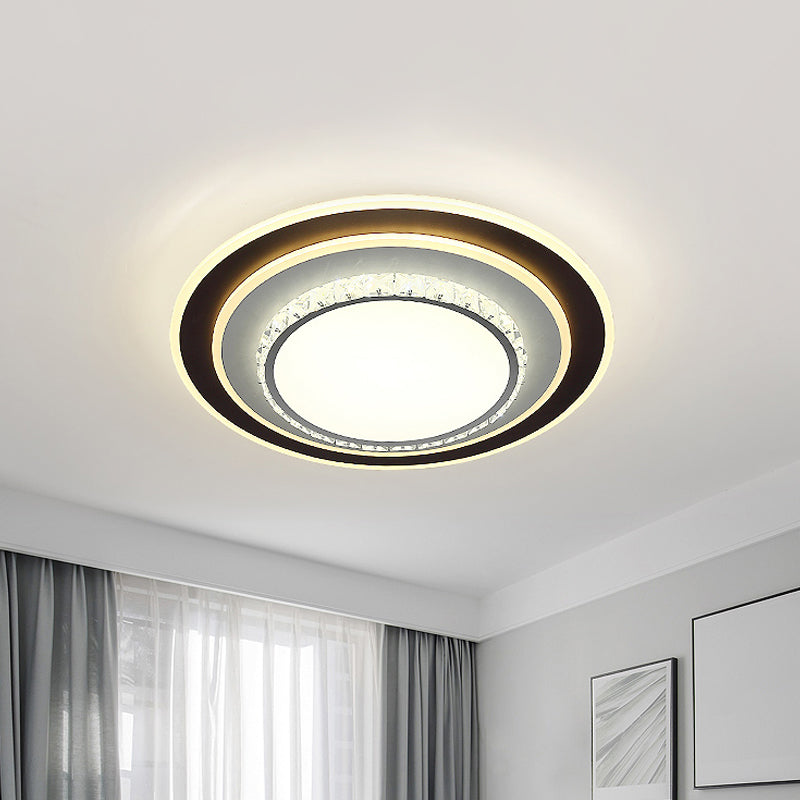 Modern Black Flushmount Ceiling Lamp With Clear Beveled Crystals - Round/Square Design