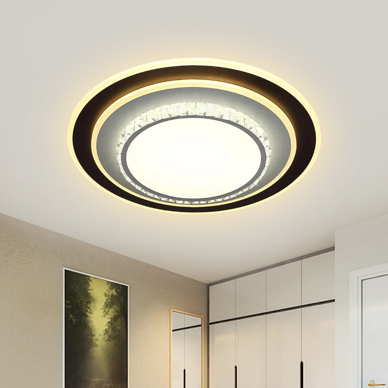 Modern Black Flushmount Ceiling Lamp with Clear Beveled Crystals - Round/Square Design