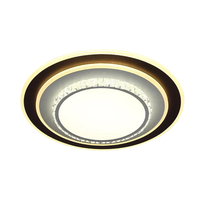 Modern Black Flushmount Ceiling Lamp with Clear Beveled Crystals - Round/Square Design