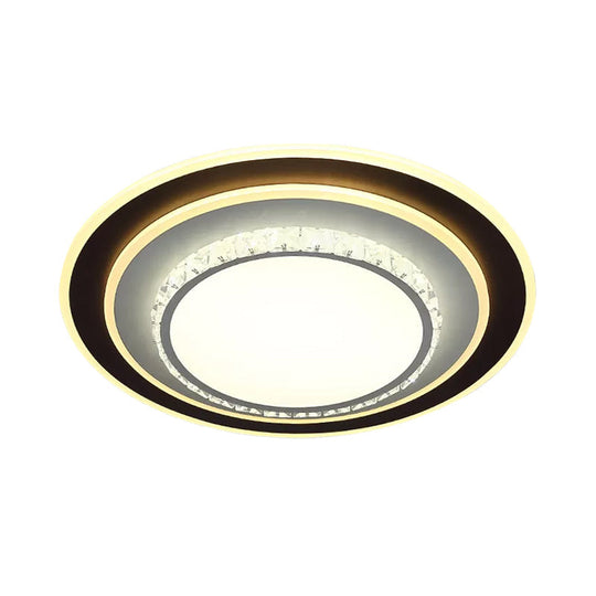 Modern Black Flushmount Ceiling Lamp With Clear Beveled Crystals - Round/Square Design