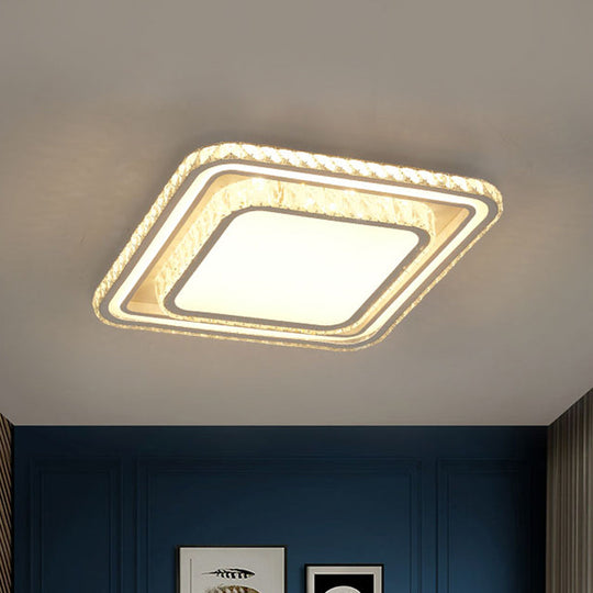 LED White Ceiling Flush Mount with Crystal Shade