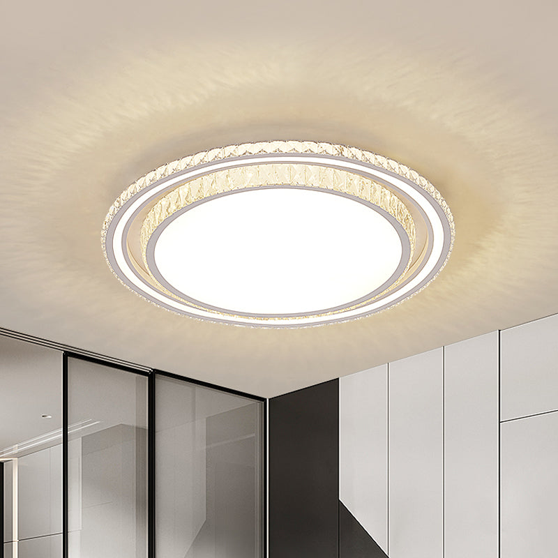 LED White Ceiling Flush Mount with Crystal Shade