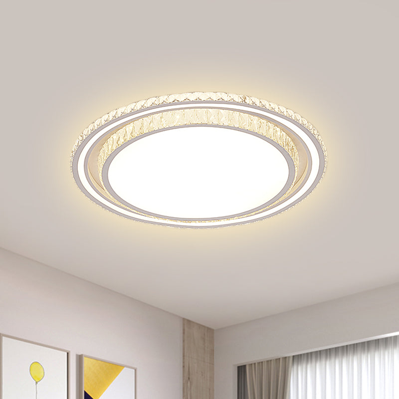 LED White Ceiling Flush Mount with Crystal Shade