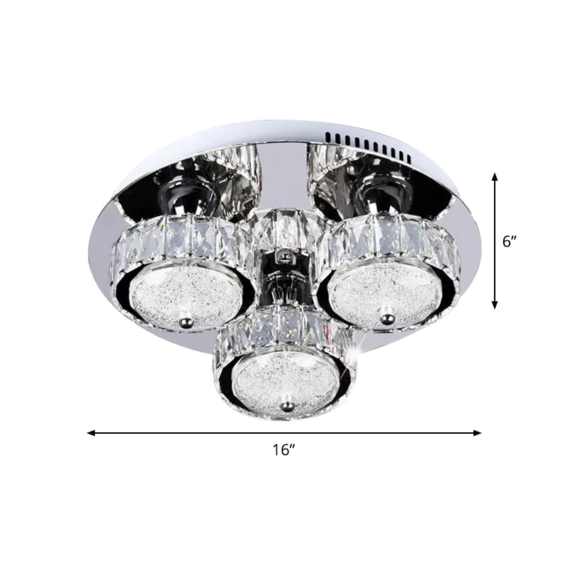 Flush Mount Crystal LED Ceiling Light for Contemporary Bedrooms - Stainless Steel Finish