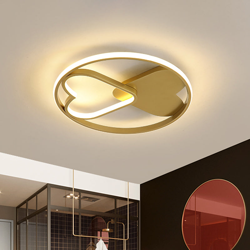 Scandinavian LED Gold Ceiling Lighting - Loving Heart Acrylic Flush Mount, Warm/White Light