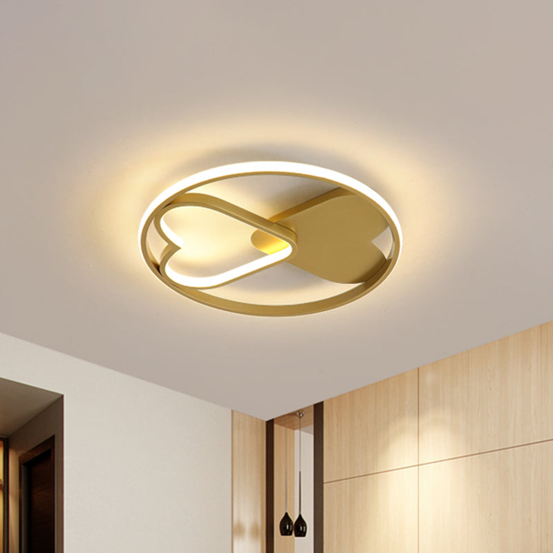 Scandinavian LED Gold Ceiling Lighting - Loving Heart Acrylic Flush Mount, Warm/White Light