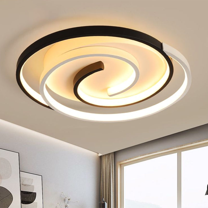 Modernist Swirling Flush Mount Ceiling Light, Acrylic LED Lamp - Black, 18"/21.5" Wide