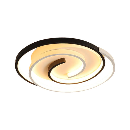 Modernist Swirling Flush Mount Ceiling Light, Acrylic LED Lamp - Black, 18"/21.5" Wide