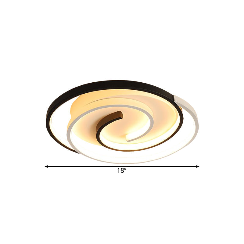 Modernist Swirling Flush Mount Ceiling Light, Acrylic LED Lamp - Black, 18"/21.5" Wide