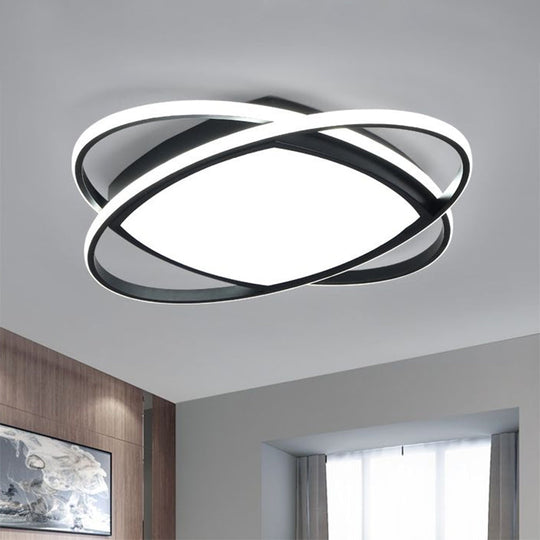 Modern LED Flush Light Fixture in Metallic Black - Square and Oval Flush Mount, 19.5"/23.5" Width