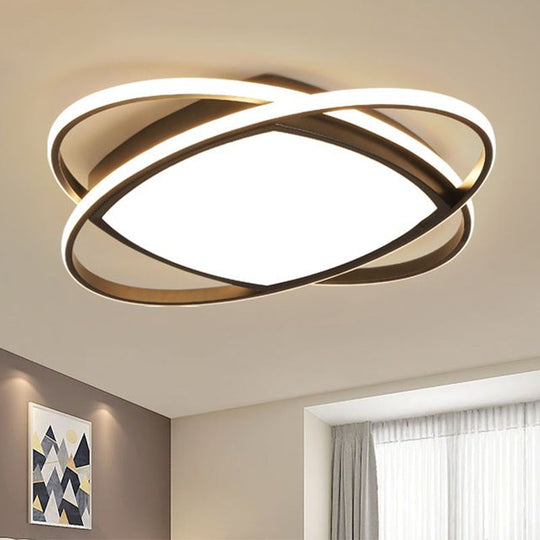 Modern LED Flush Light Fixture in Metallic Black - Square and Oval Flush Mount, 19.5"/23.5" Width