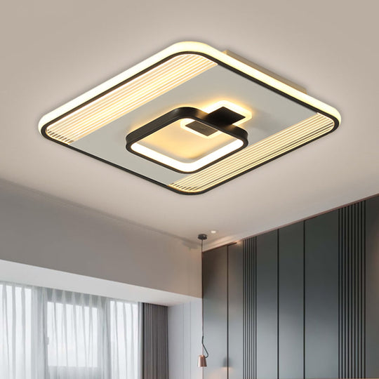 Black Square Flush Mount LED Ceiling Light, Modern Acrylic Lamp, 16.5"/20.5" Width