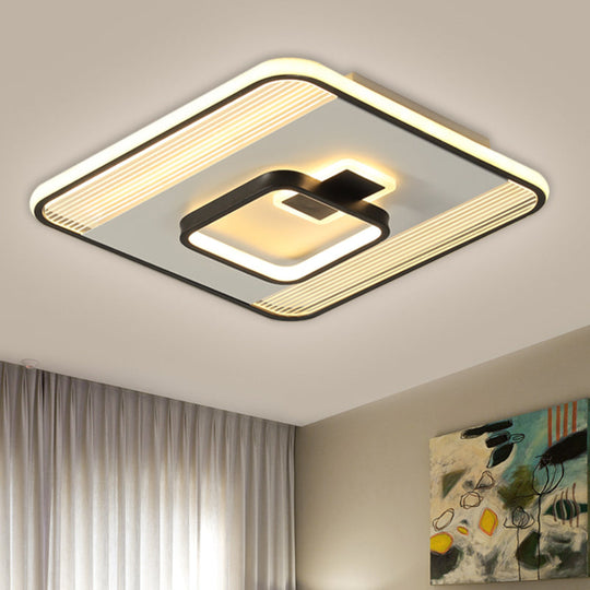 Black Square Flush Mount Led Ceiling Light Modern Acrylic Lamp 16.5/20.5 Width