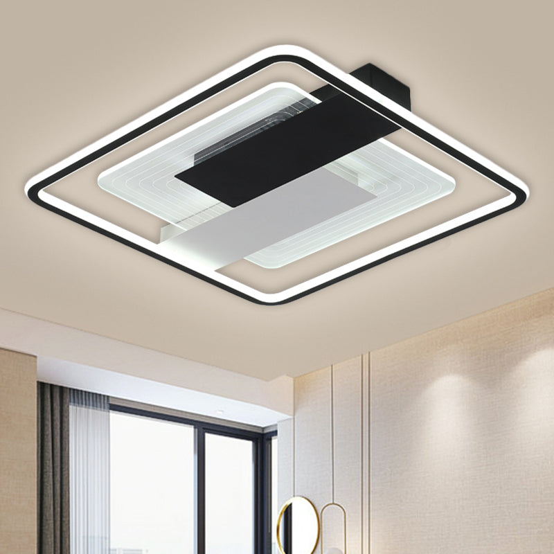 Contemporary Black Square Flush Mount LED Acrylic Ceiling Light