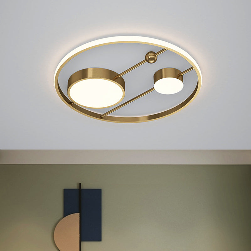 Modern Acrylic Led Brass Flush Mount Light Fixture For Bedroom - 16/19.5 W Rounded / 16