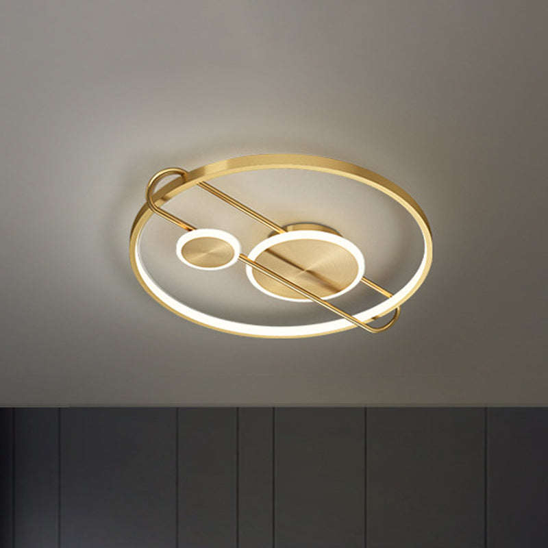 18"/22" Wide Circular LED Flush Mount Bedroom Light with Minimalist Metal Design - Gold