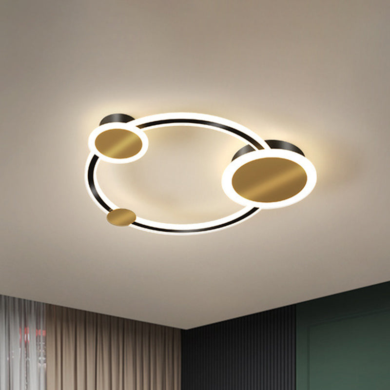 Modern LED Flush Mount Ceiling Light with Gold Ring and Warm/White Illumination