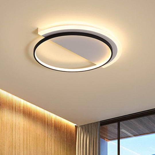 Nordic Acrylic Semicircle LED Ceiling Light Fixture, Black Flush Mount - 18"/21.5" Width