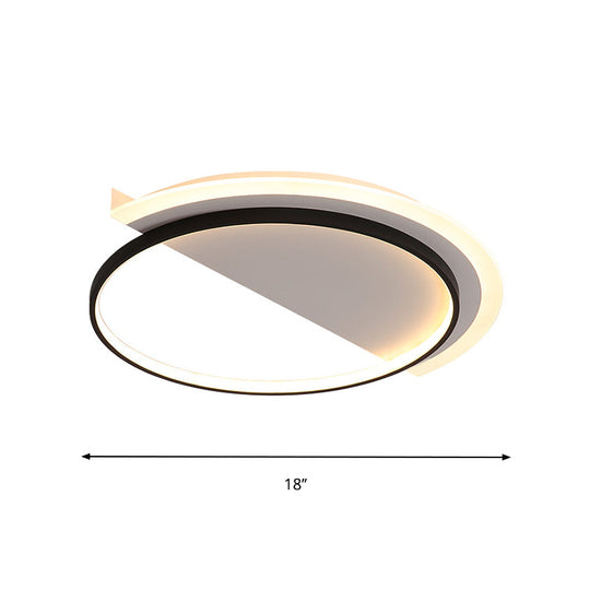 Nordic Acrylic Semicircle LED Ceiling Light Fixture, Black Flush Mount - 18"/21.5" Width