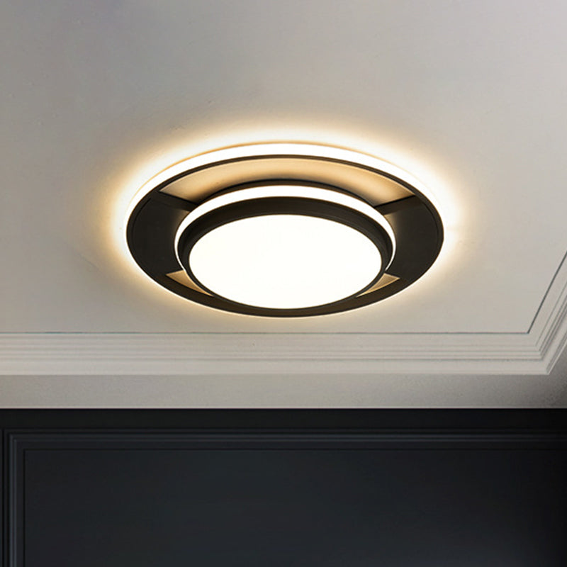 Modern Black Metal LED Bedroom Ceiling Light - 16.5"/20.5" Round Flush Mount Fixture