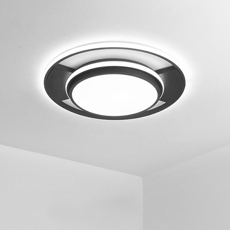 Modern Black Metal LED Bedroom Ceiling Light - 16.5"/20.5" Round Flush Mount Fixture