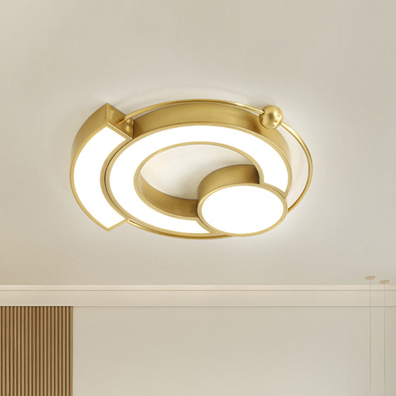 Modern Gold Flush Mount LED Bedroom Light Fixture, with Hollow Metal Design and White/Yellow Illumination