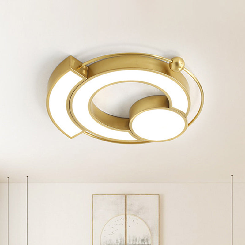 Modern Gold Flush Mount LED Bedroom Light Fixture, with Hollow Metal Design and White/Yellow Illumination