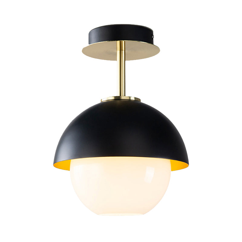 Black Glass Orb Semi Flush Mount Ceiling Light with Domed Shade - Modern Bathroom Lamp