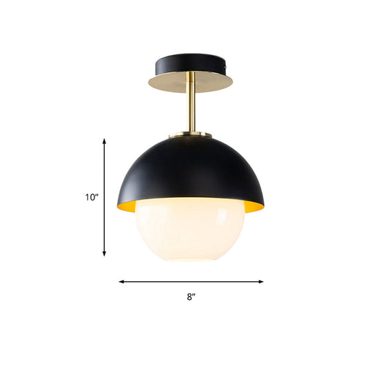 Black Glass Orb Semi Flush Mount Ceiling Light with Domed Shade - Modern Bathroom Lamp