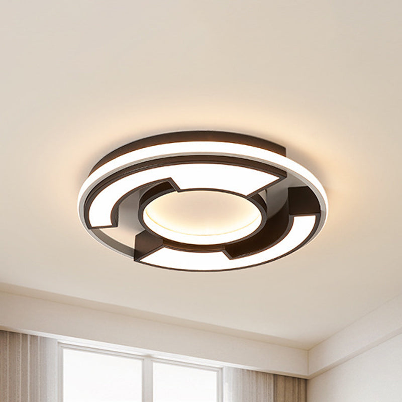 Modern LED Circular Flush Mount Light: Black/White Acrylic Ceiling Fixture, 19"/22" Width