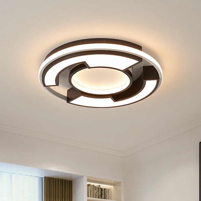 Modern LED Circular Flush Mount Light: Black/White Acrylic Ceiling Fixture, 19"/22" Width