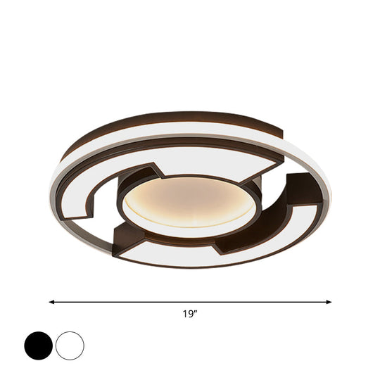 Modern LED Circular Flush Mount Light: Black/White Acrylic Ceiling Fixture, 19"/22" Width