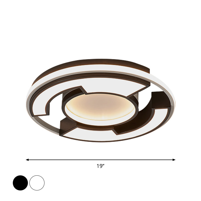 Modern Led Circular Flush Mount Light: Black/White Acrylic Ceiling Fixture 19/22 Width