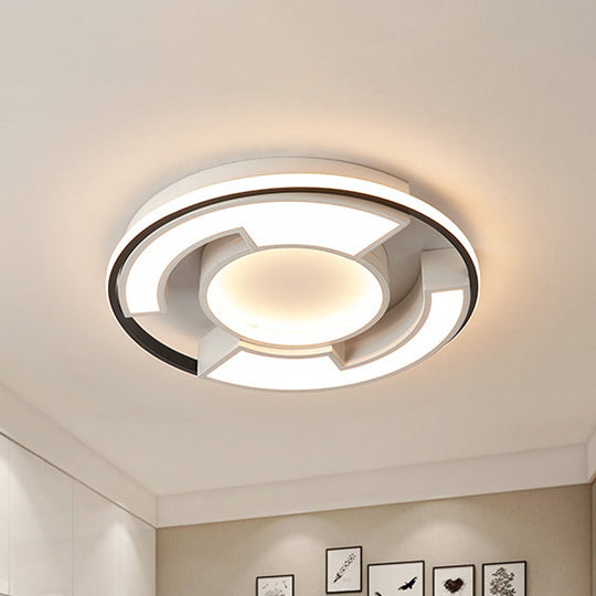 Modern LED Circular Flush Mount Light: Black/White Acrylic Ceiling Fixture, 19"/22" Width