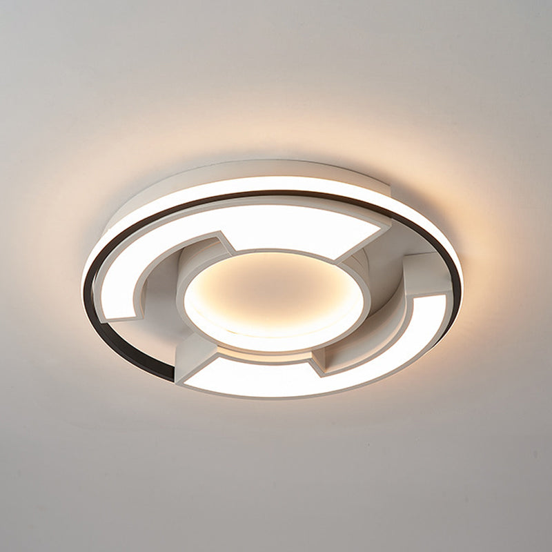 Modern LED Circular Flush Mount Light: Black/White Acrylic Ceiling Fixture, 19"/22" Width